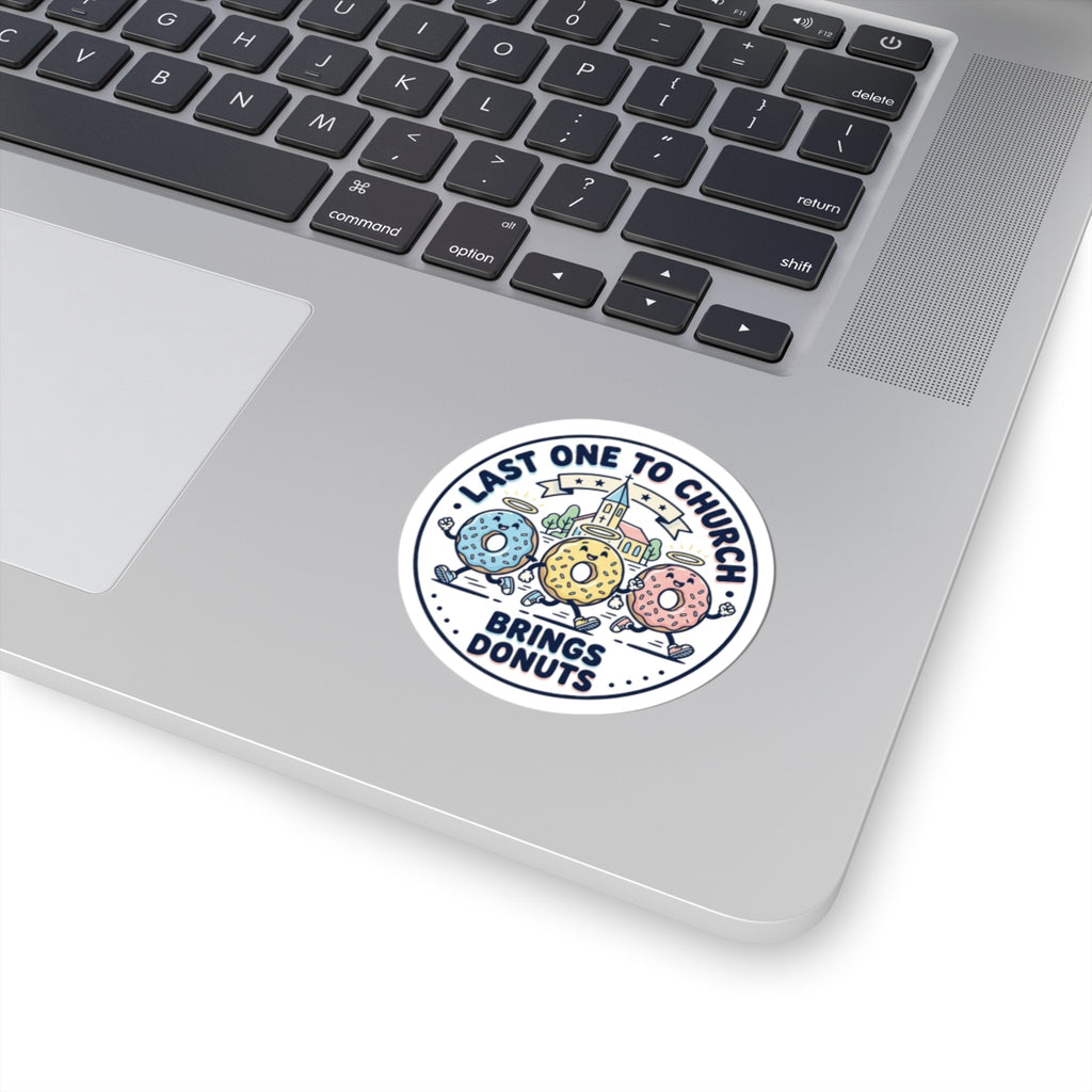 Last One to Church Brings Donuts Sticker | Christian memes, church camp vibe