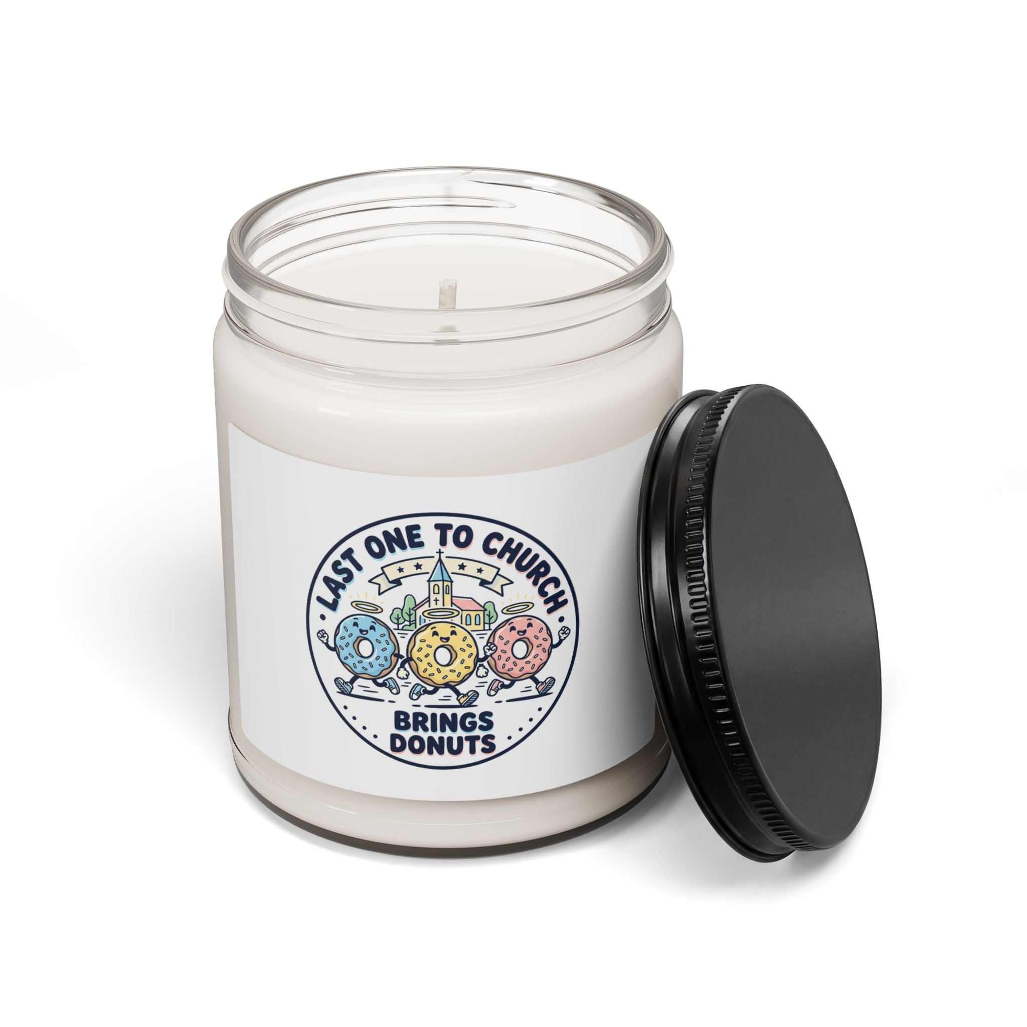 Last One to Church Brings Donuts Candle, Christian Memes, Church Camp Soy