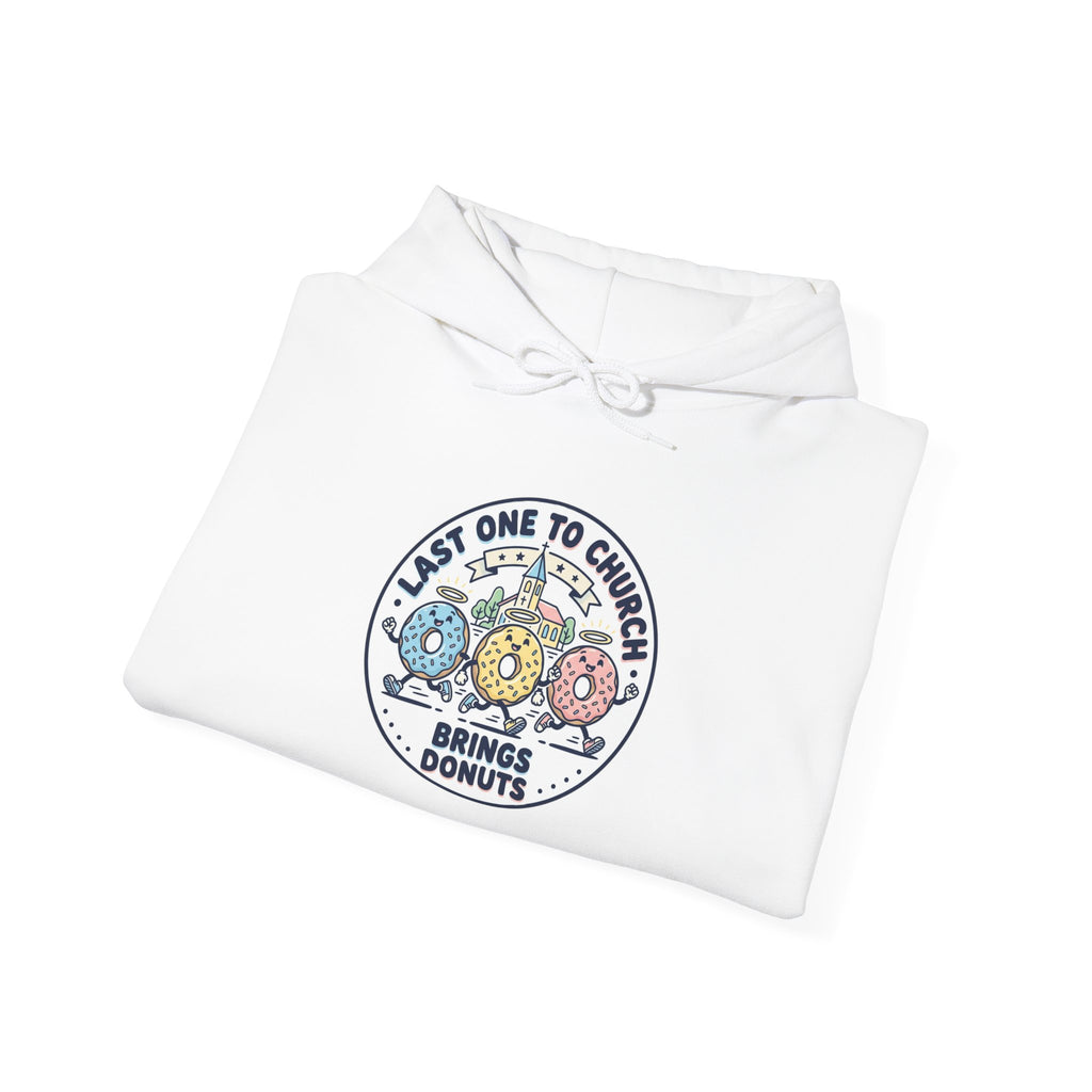 Last One to Church Eats Donuts Hoodie | Christian memes, retro church tee