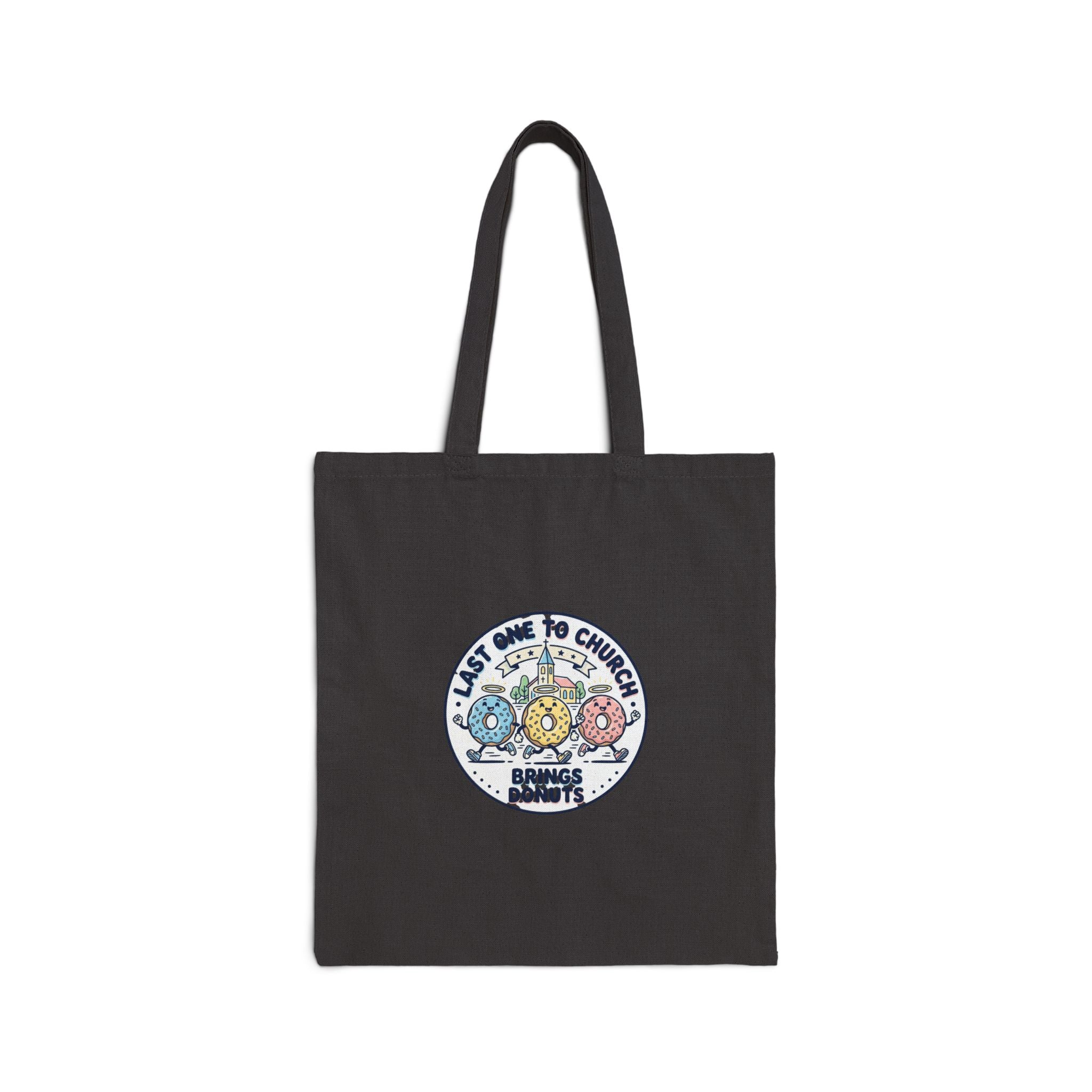 Last One to Church Donuts Tote, Christian Memes | Church Camp Retro Faith Humor