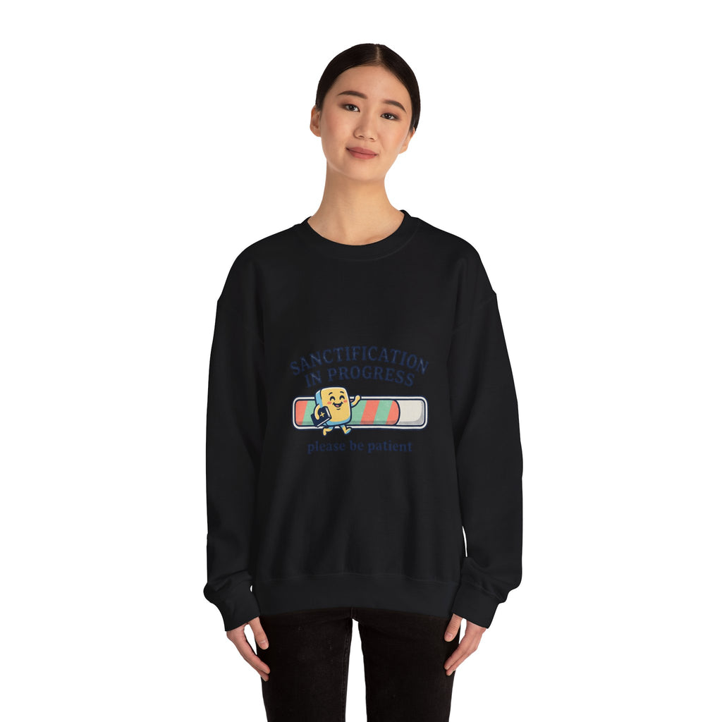 Sanctification In Progress Sweatshirt | Christian memes, church camp retro