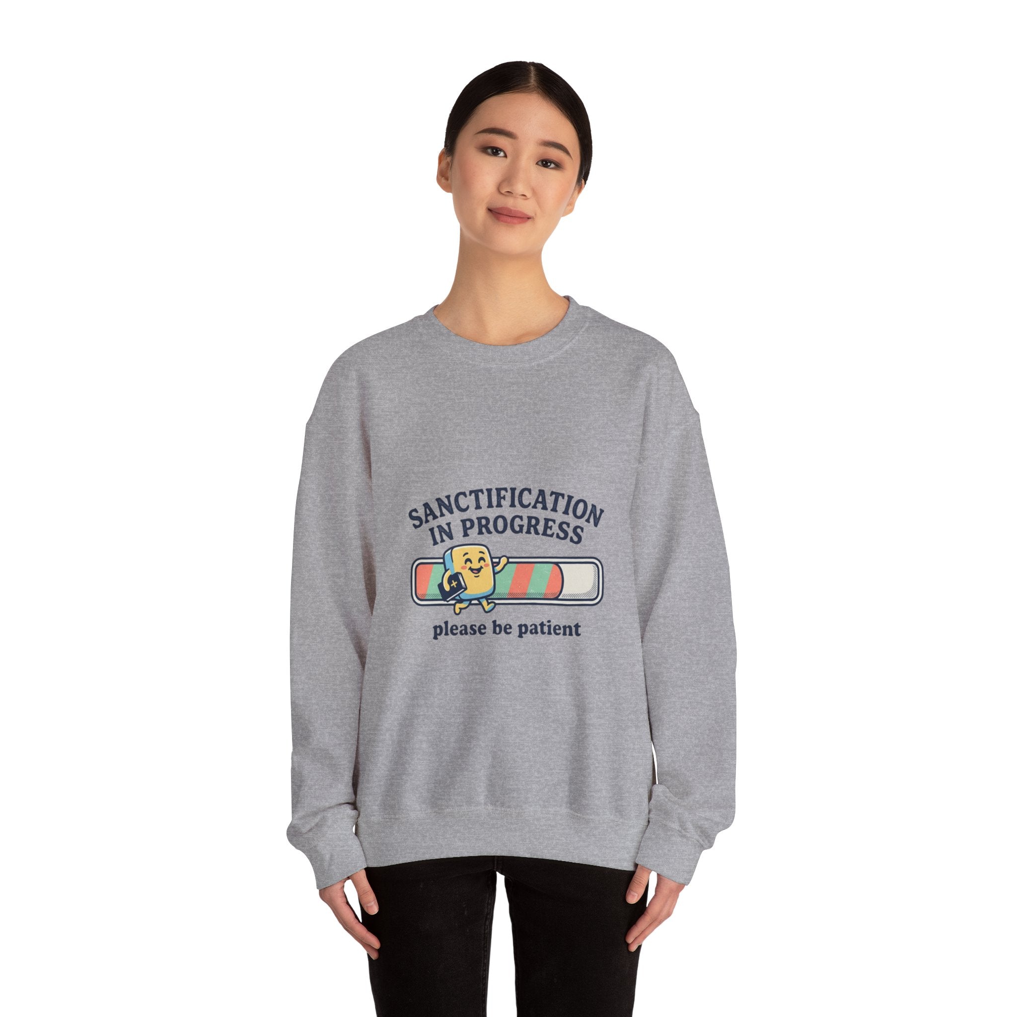 Sanctification In Progress Sweatshirt | Christian memes, church camp retro