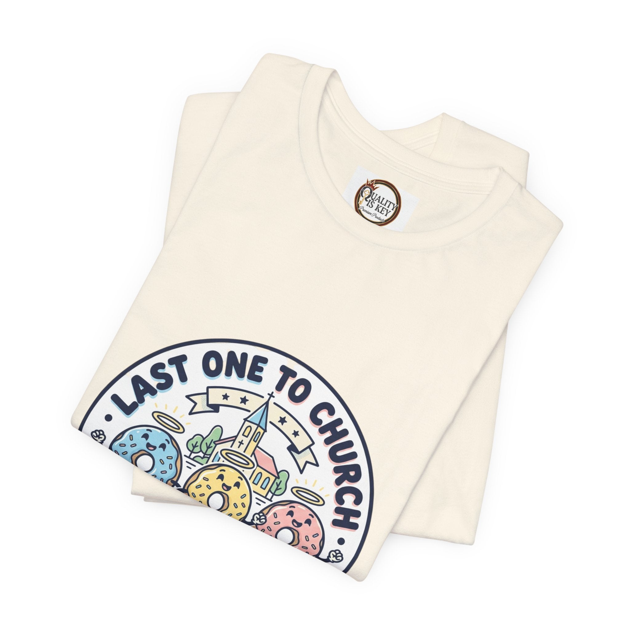 Last One to Church Brings Donuts Tee | Christian Memes, Retro Church Camp