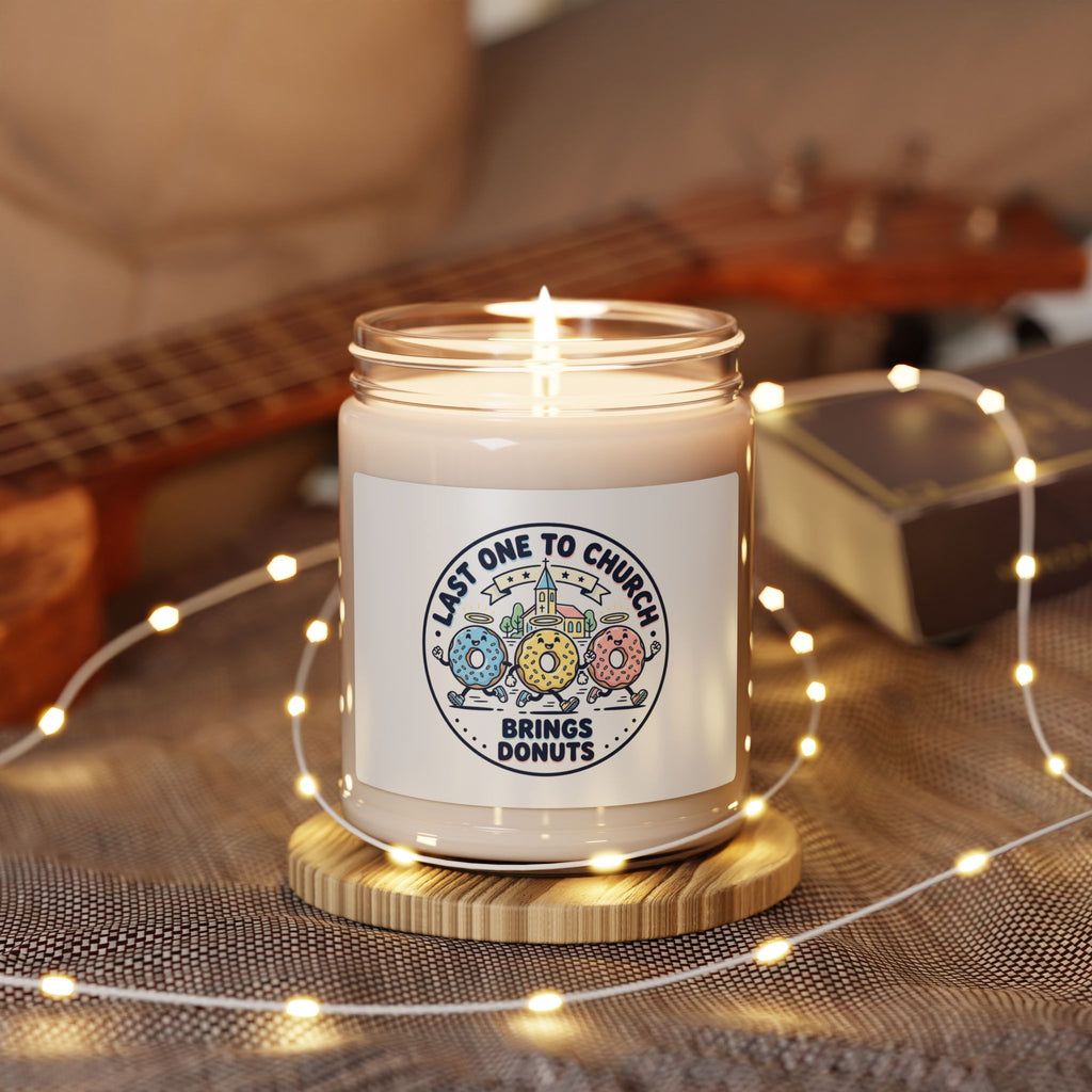 Last One to Church Brings Donuts Candle, Christian Memes, Church Camp Soy