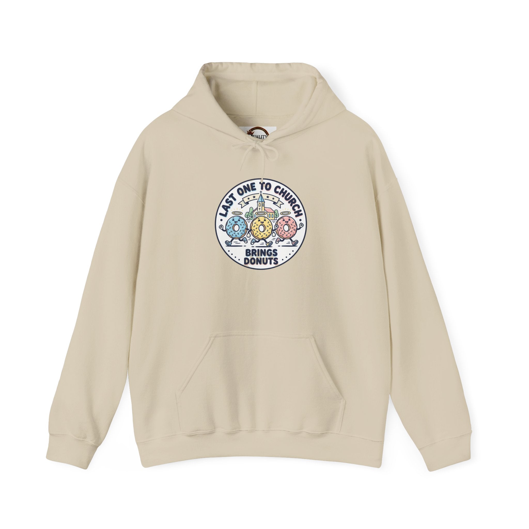 Last One to Church Eats Donuts Hoodie | Christian memes, retro church tee