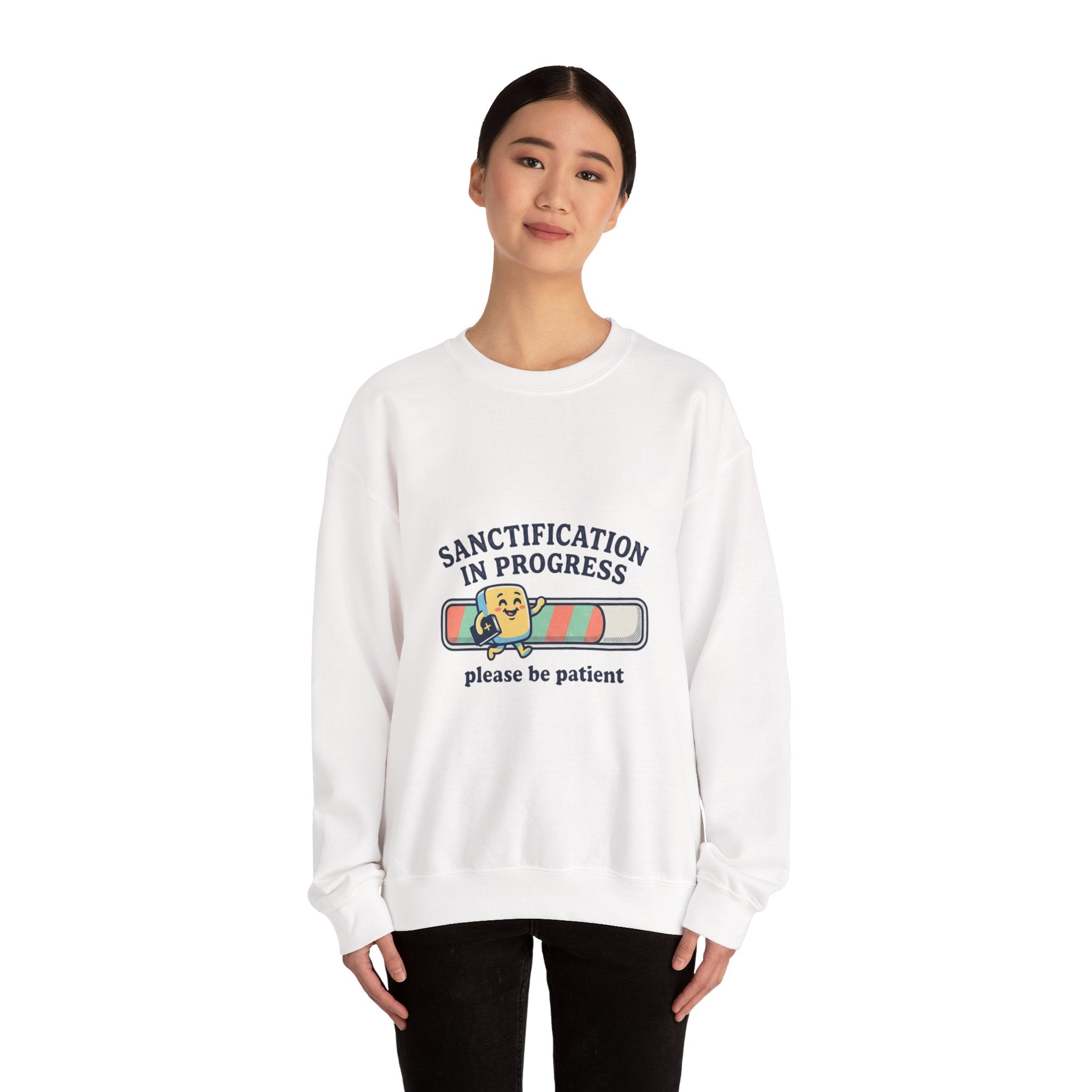 Sanctification In Progress Sweatshirt | Christian memes, church camp retro
