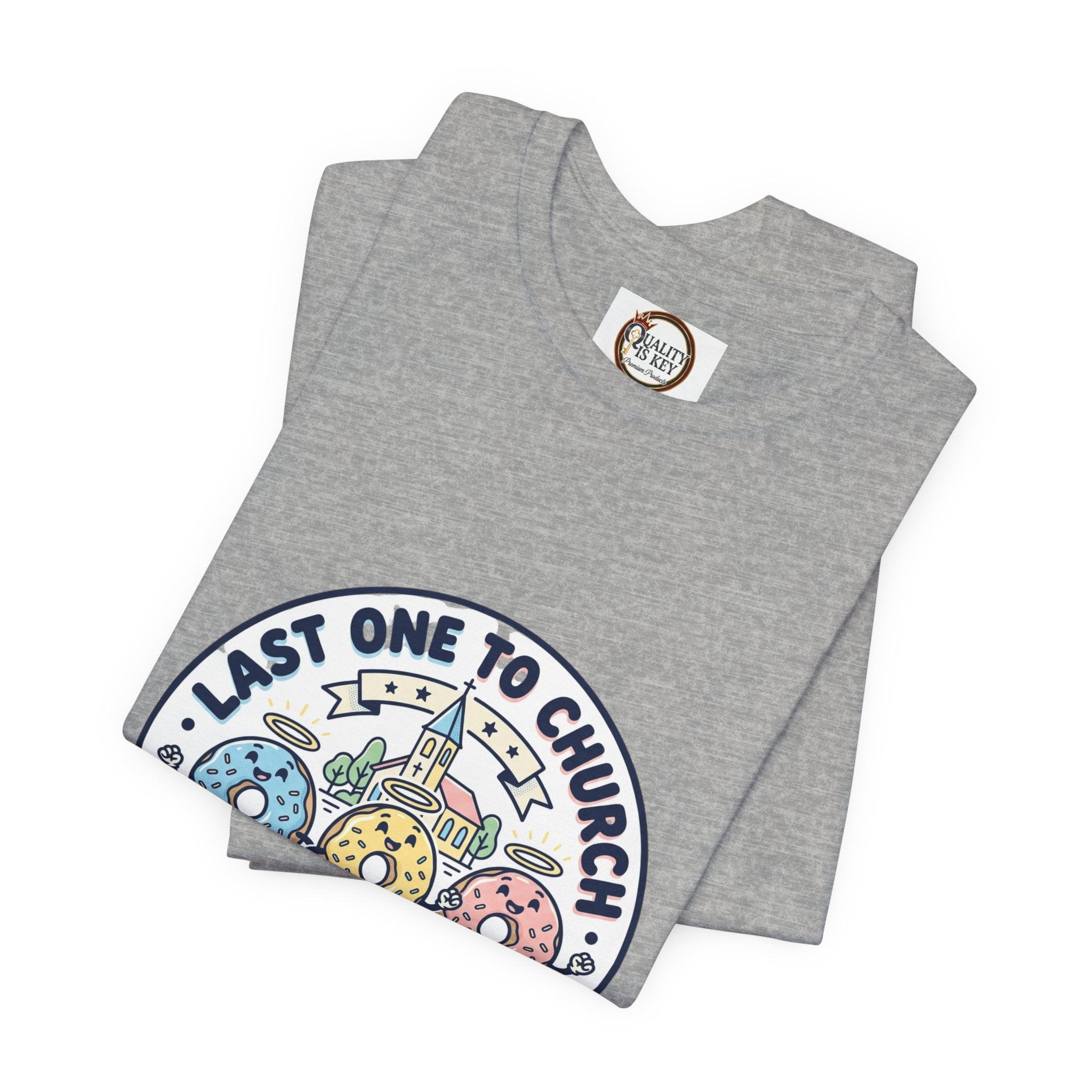 Last One to Church Brings Donuts Tee | Christian Memes, Retro Church Camp