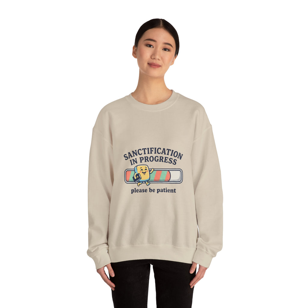 Sanctification In Progress Sweatshirt | Christian memes, church camp retro