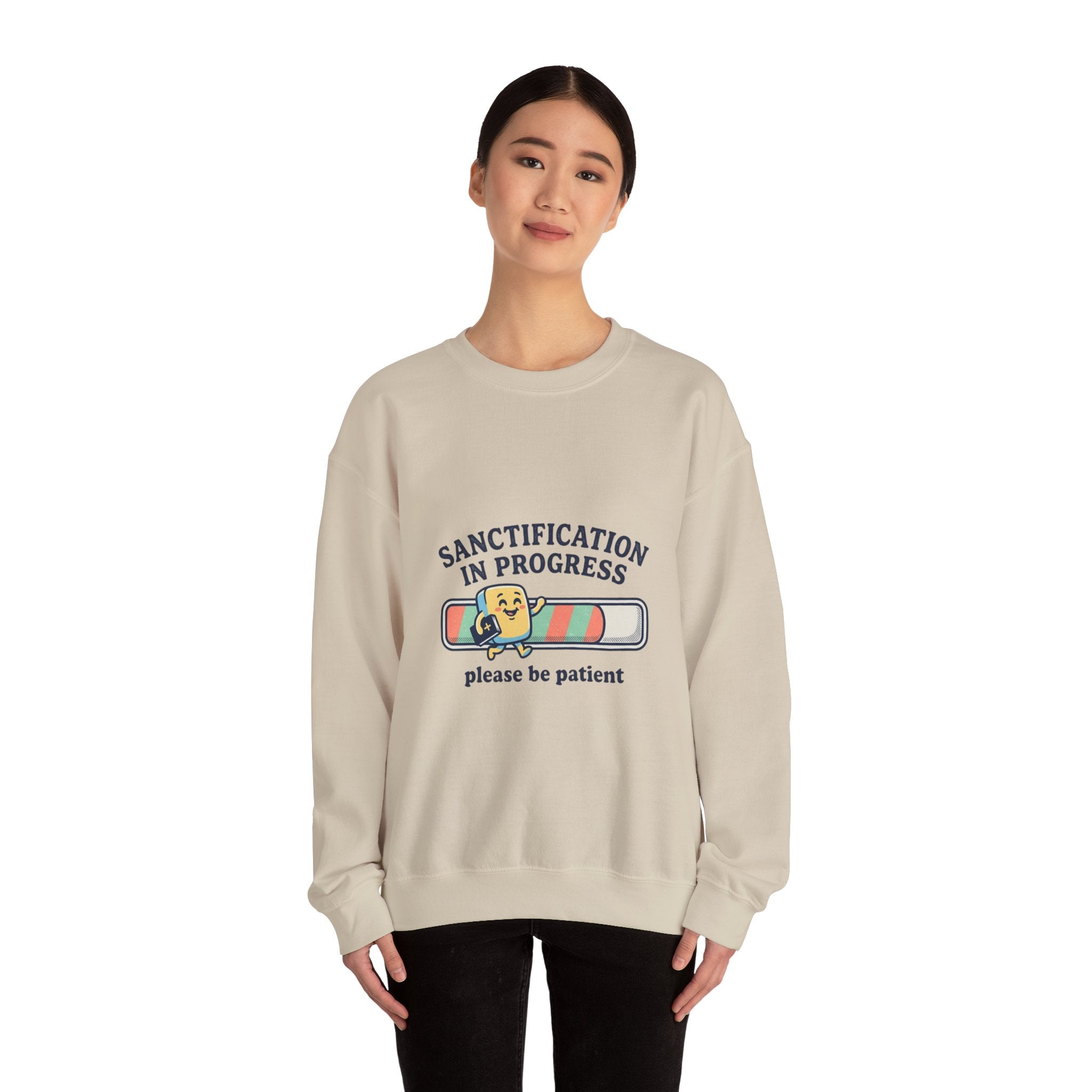 Sanctification In Progress Sweatshirt | Christian memes, church camp retro