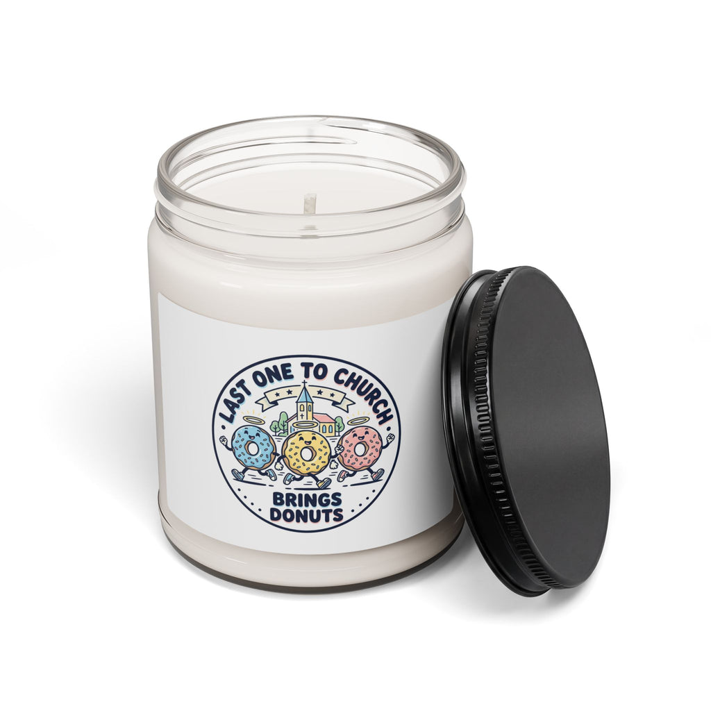 Last One to Church Brings Donuts Candle, Christian Memes, Church Camp Soy