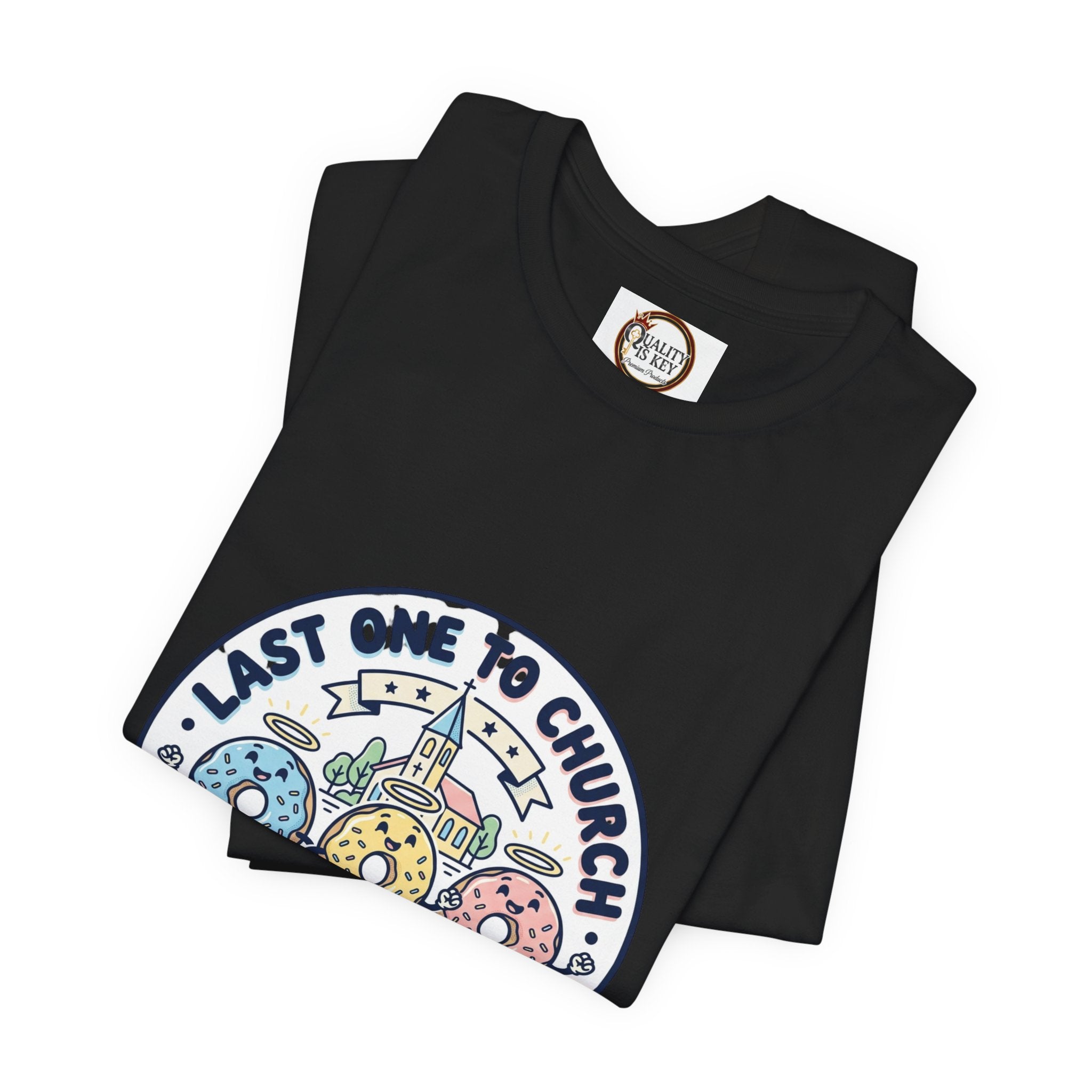 Last One to Church Brings Donuts Tee | Christian Memes, Retro Church Camp