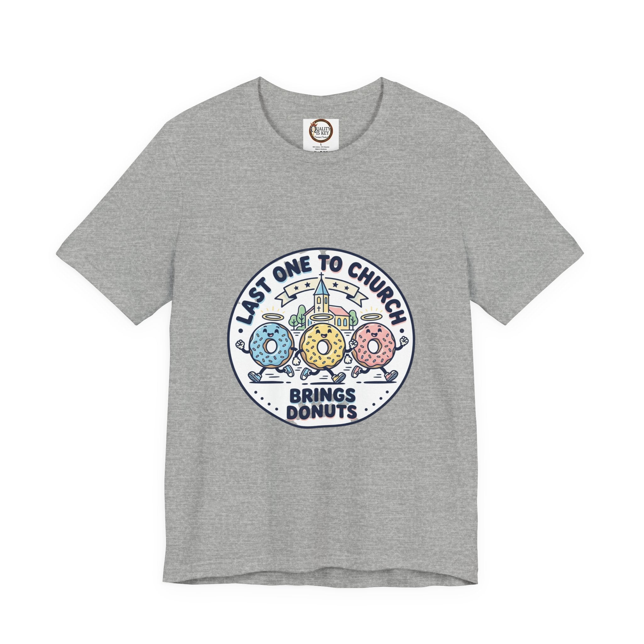 Last One to Church Brings Donuts Tee | Christian Memes, Retro Church Camp