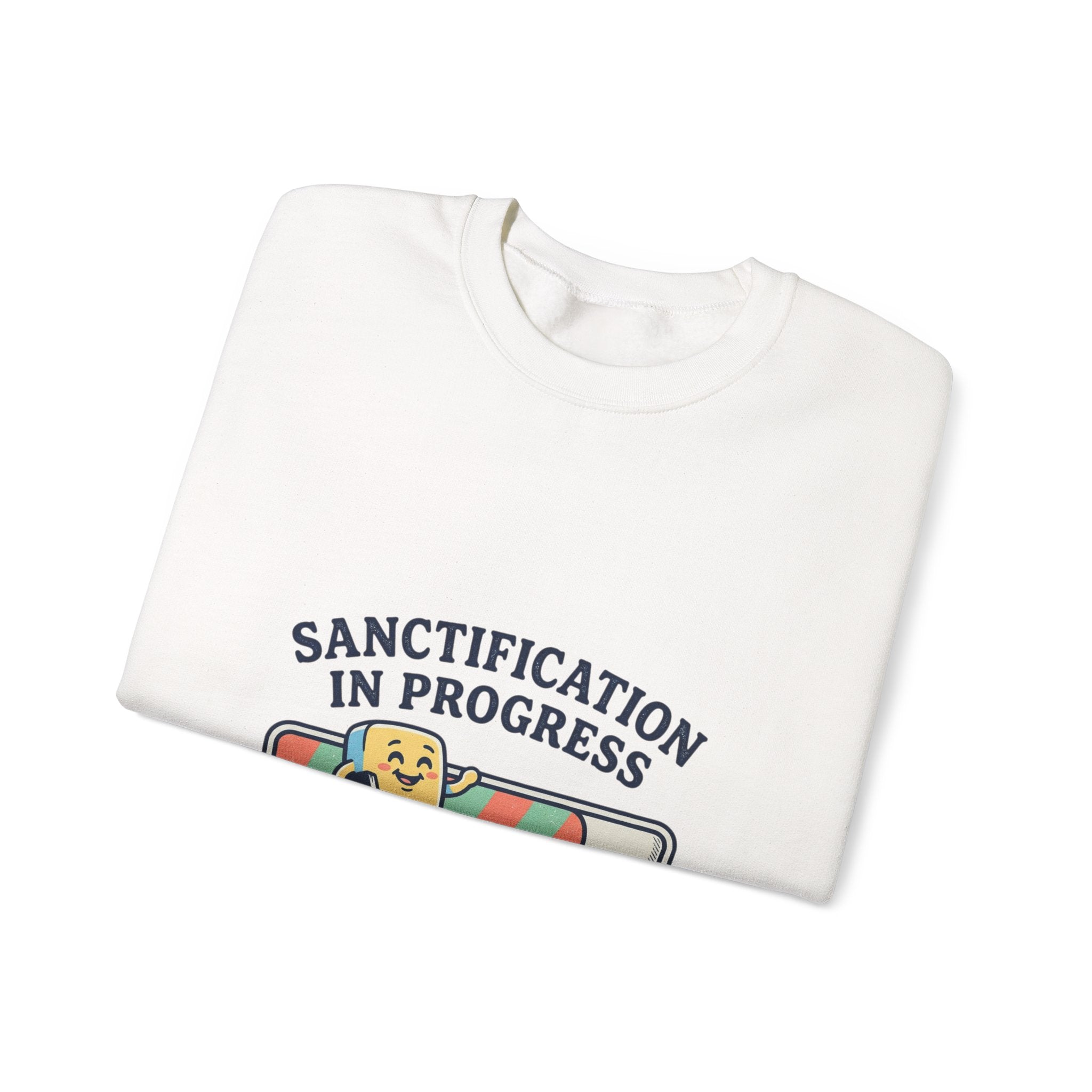 Sanctification In Progress Sweatshirt | Christian memes, church camp retro