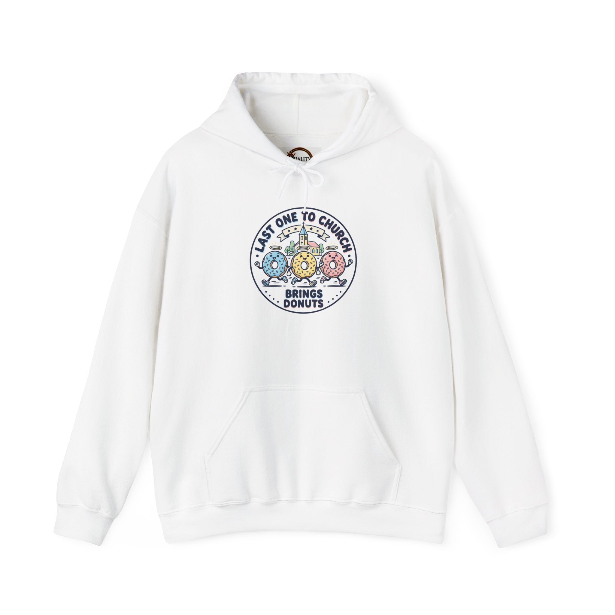 Last One to Church Eats Donuts Hoodie | Christian memes, retro church tee