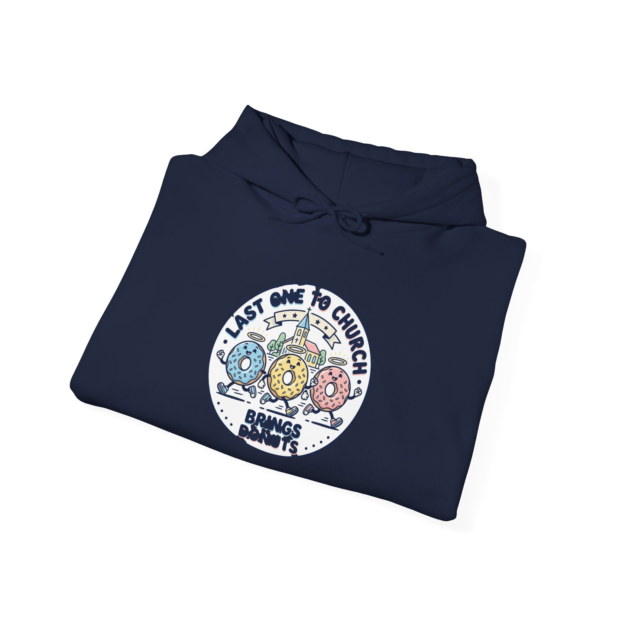 Last One to Church Eats Donuts Hoodie | Christian memes, retro church tee