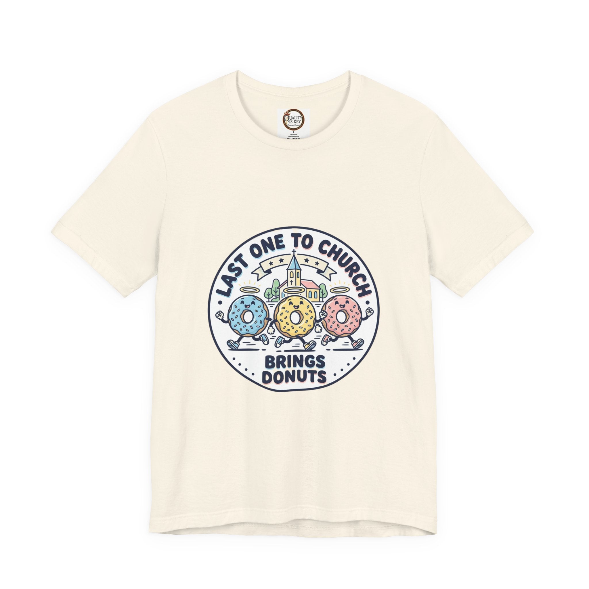 Last One to Church Brings Donuts Tee | Christian Memes, Retro Church Camp