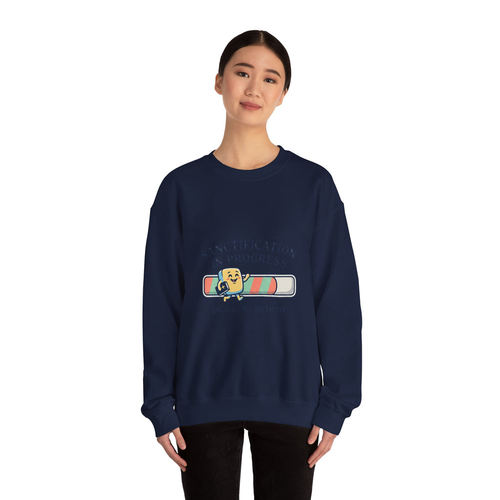 Sanctification In Progress Sweatshirt | Christian memes, church camp retro