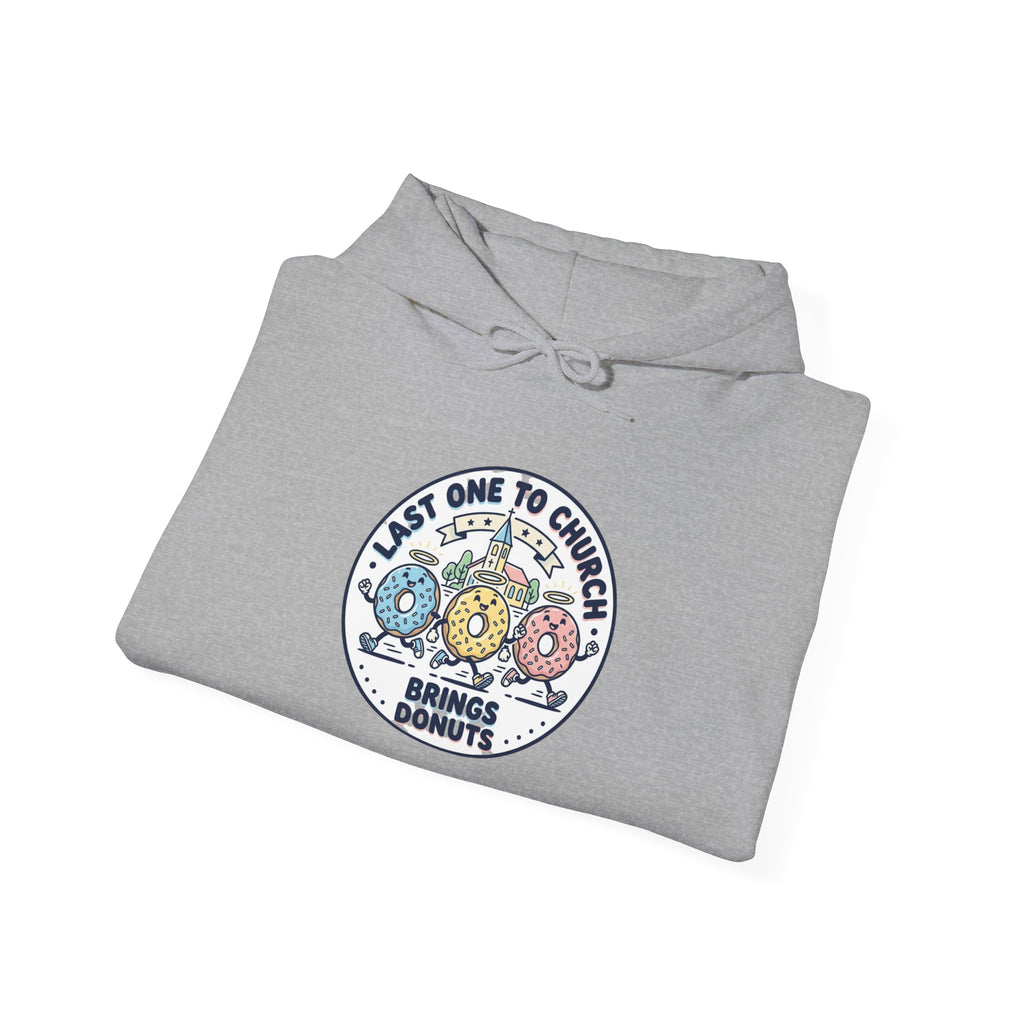 Last One to Church Eats Donuts Hoodie | Christian memes, retro church tee